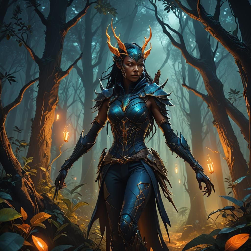Mantis Assassin in Mystical Forest: Dark Fantasy Art