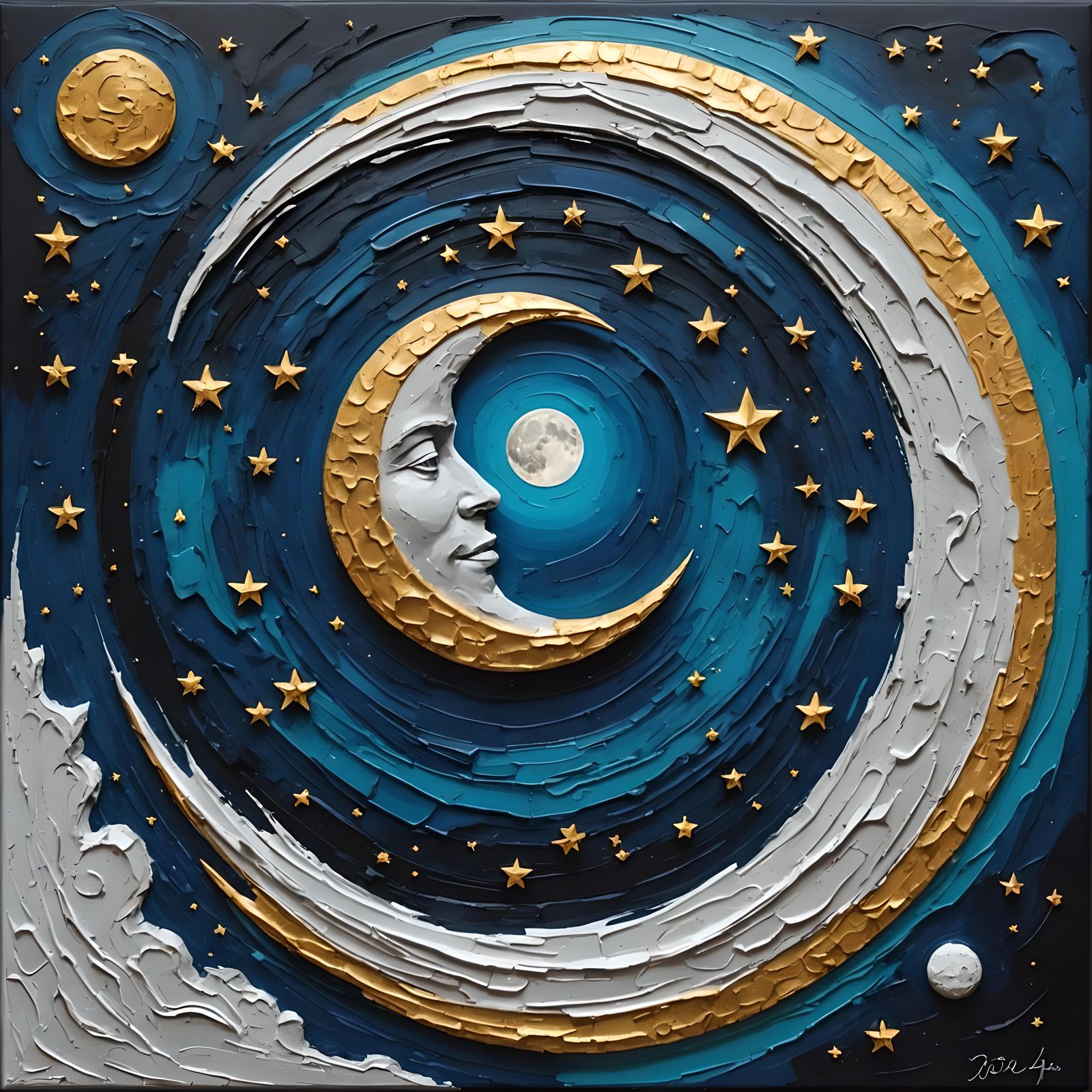 Moon Turns into Dreams: Impasto Gouache Art