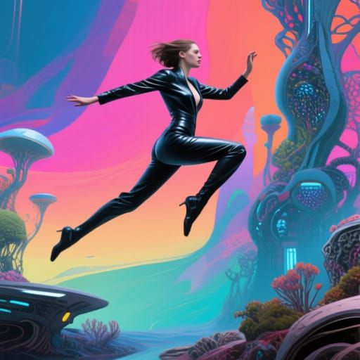 Dynamic Female Model in Futuristic Abstract Setting