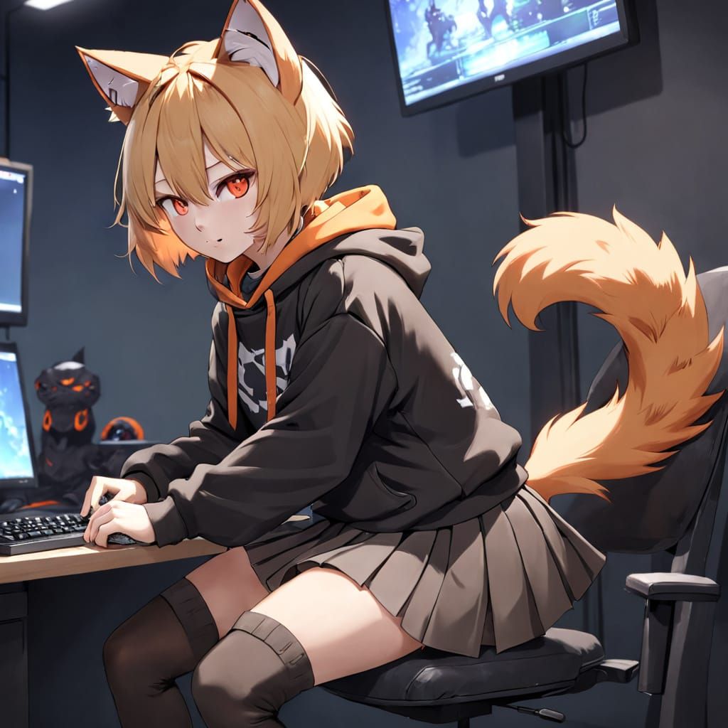 Tabaxi Cat-Boy Gamer with PC Gaming Setup