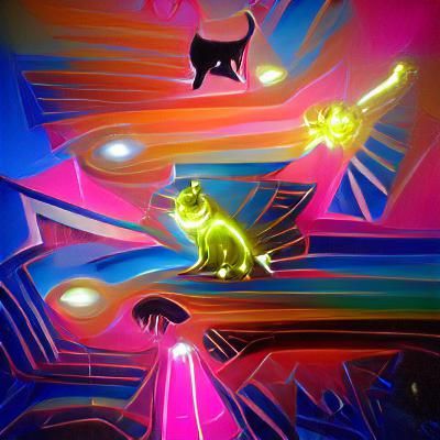 Cat Battles Aliens in Art Deco Nebula
