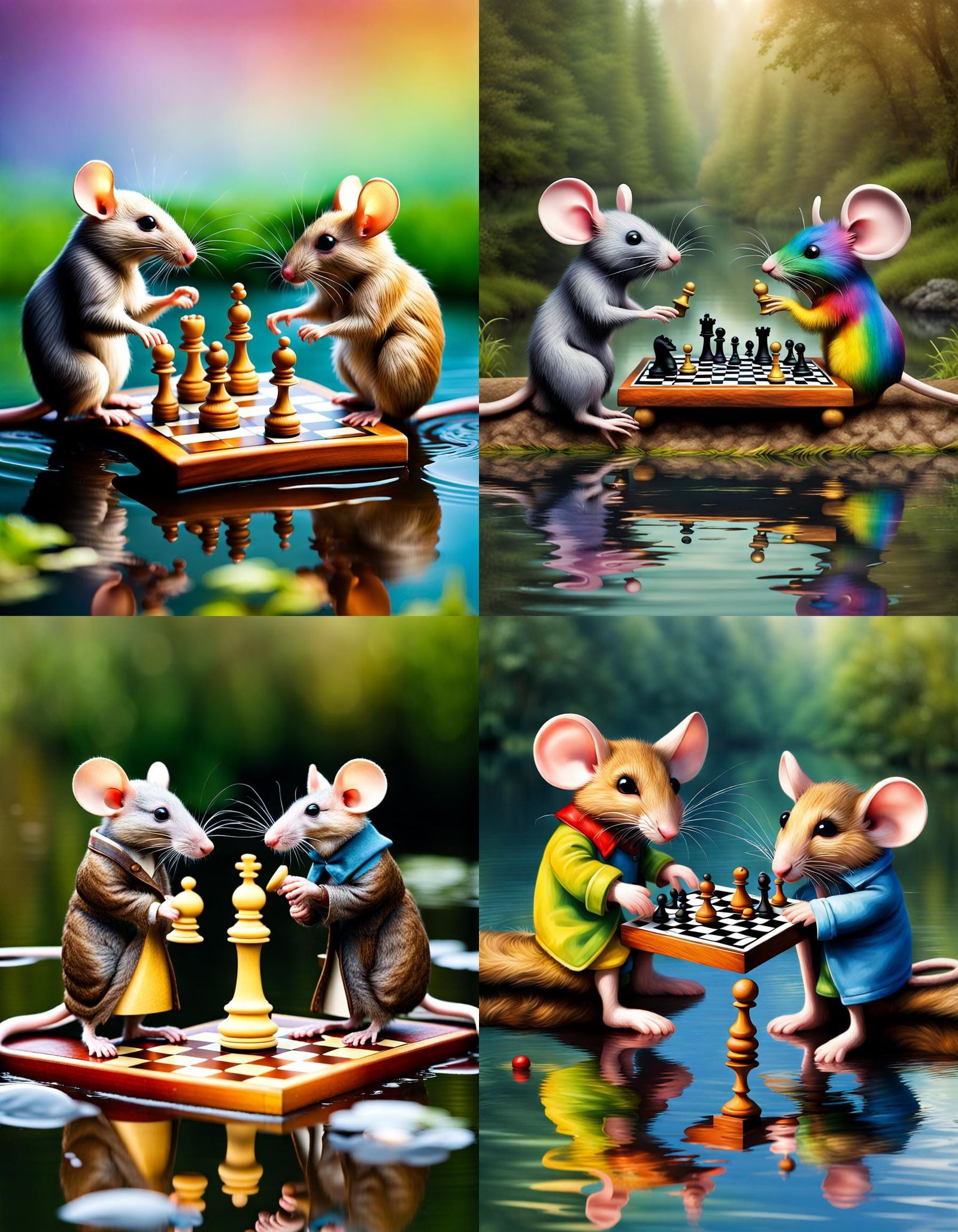 Mice Play Chess on Rainbow Riverbank
