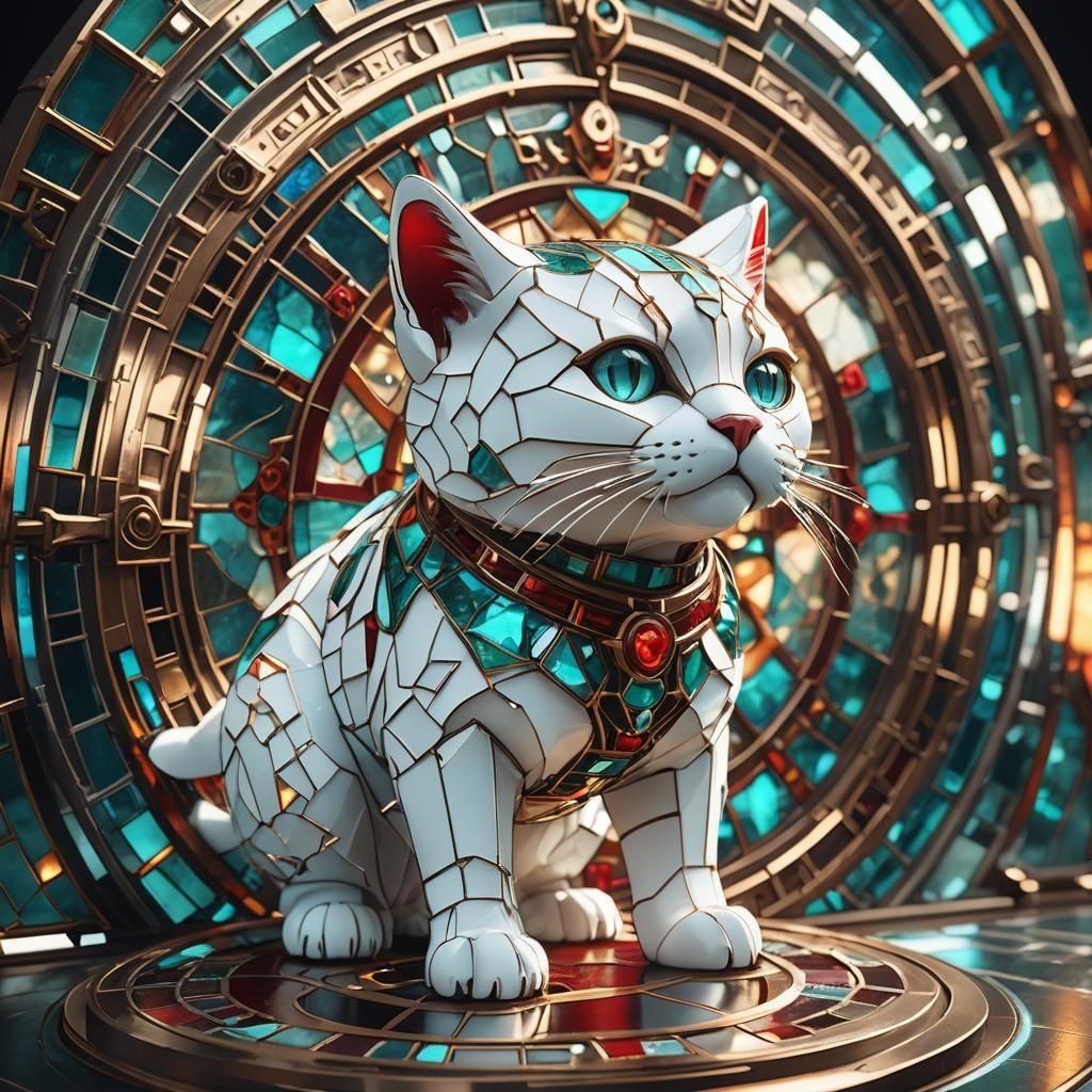 Futuristic Cat Taco in Stained Glass Style