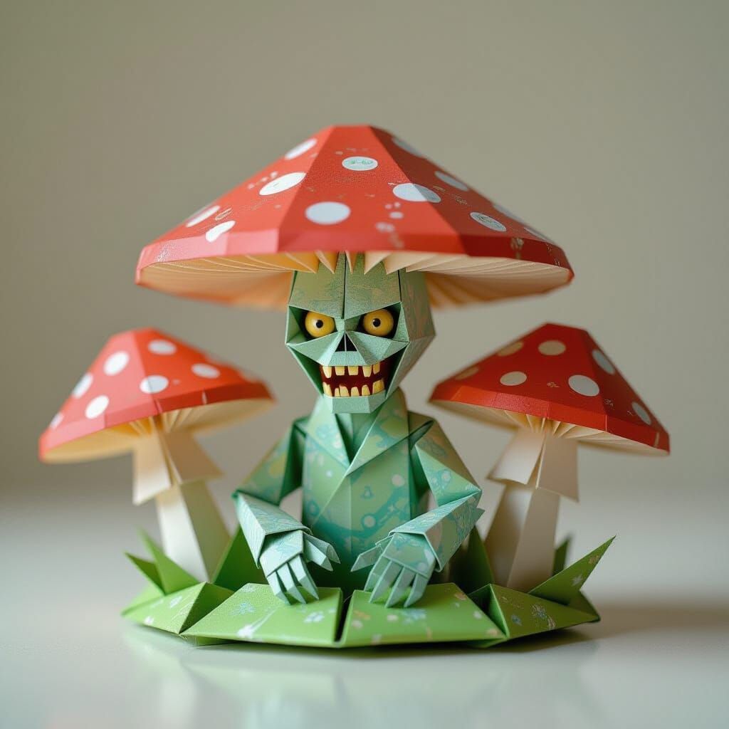 Origami Zombie Mushrooms in Vibrant Papercraft
