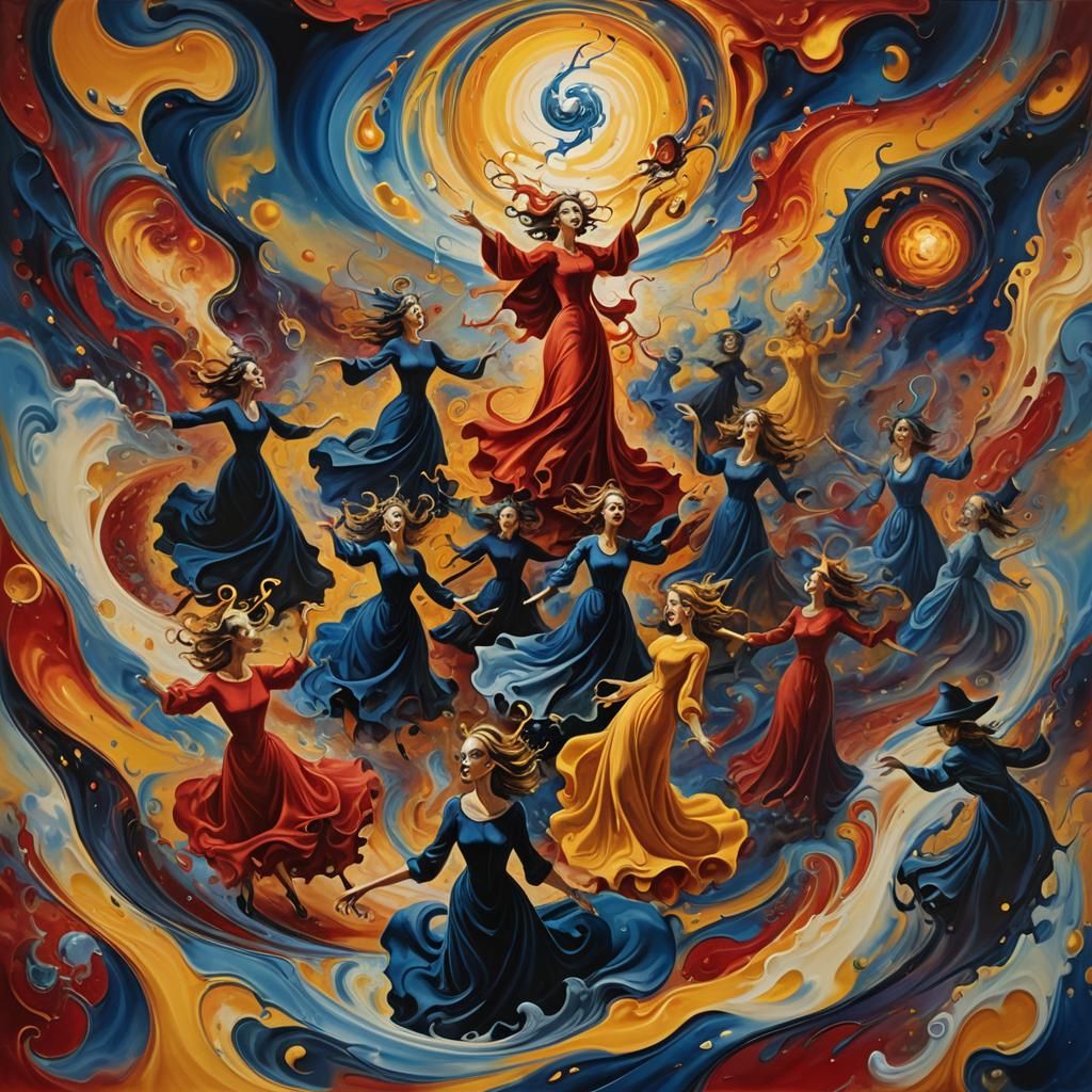 Surreal Witches' Dance in Melting Colors