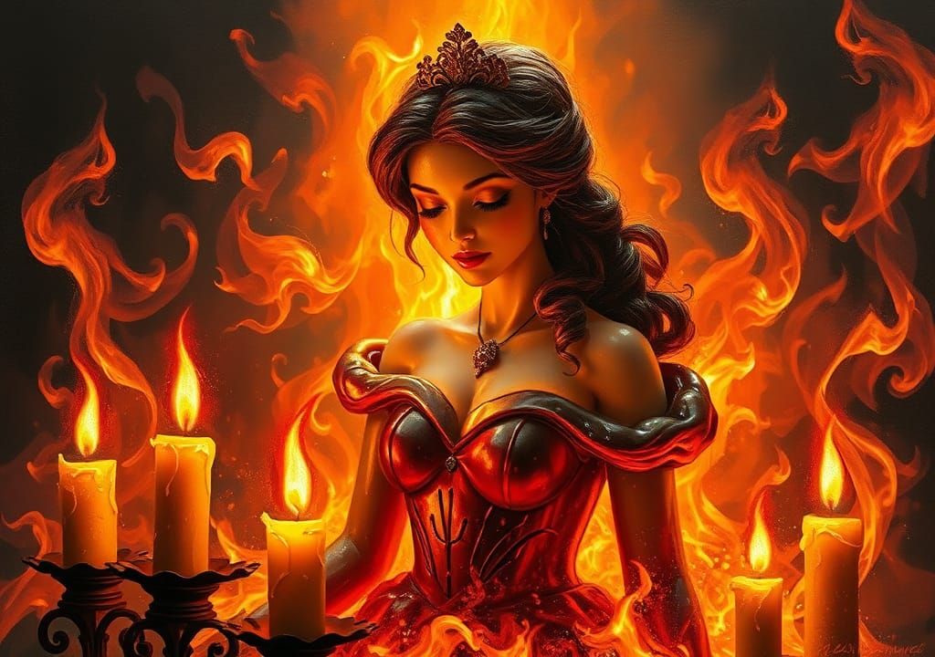 Inferno Princess: Impasto Oil Painting