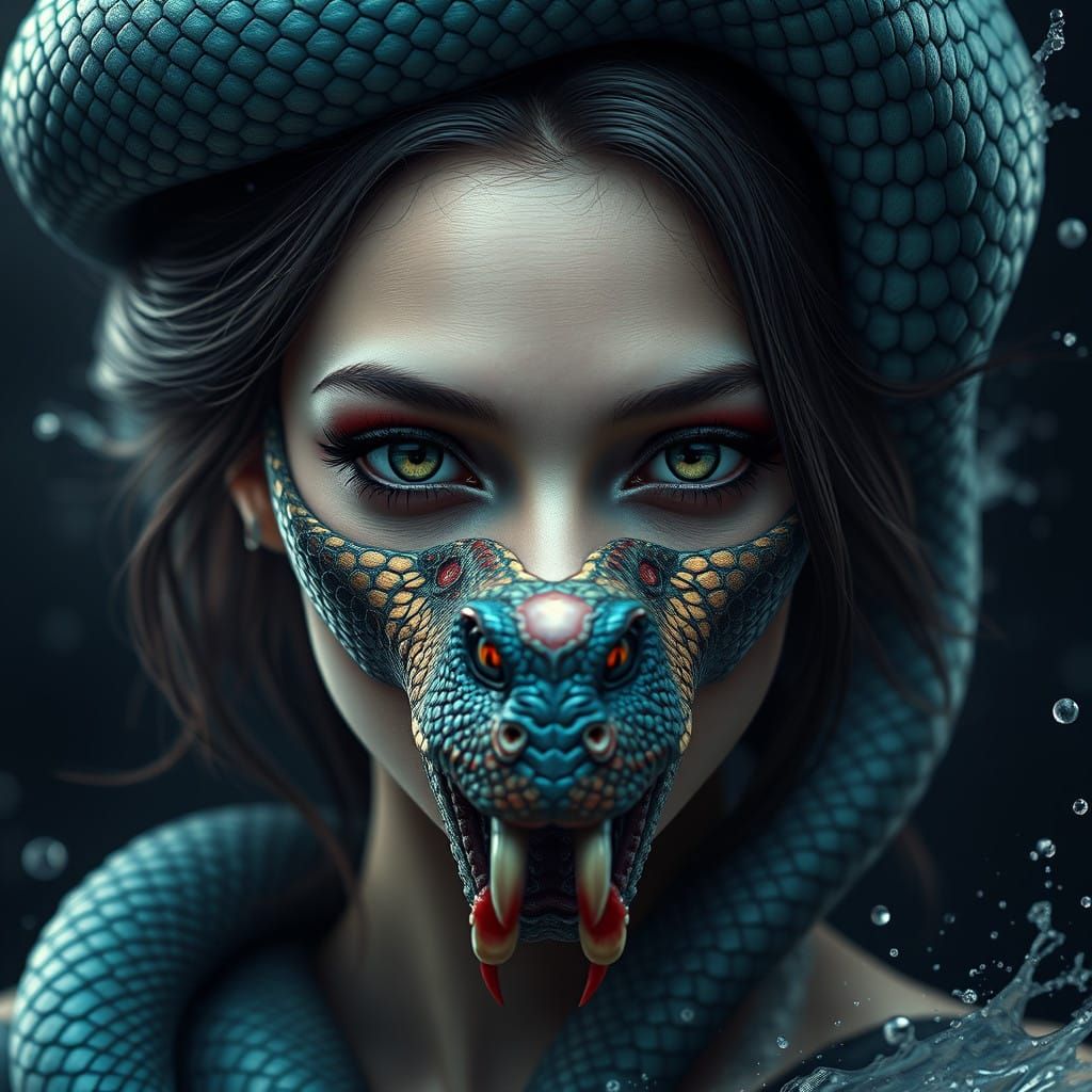 Beautiful Woman with Serpent Features in Vibrant Fantasy Por...