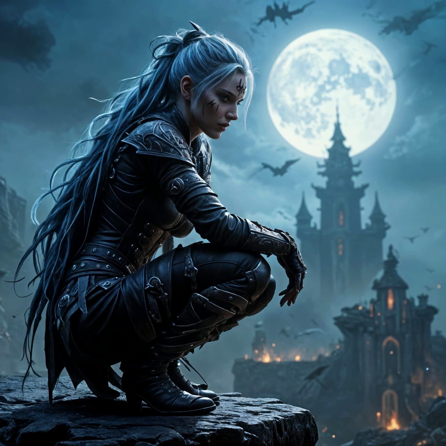 Ethereal Warrior Goddess with Celestial Braids and Ancient M...