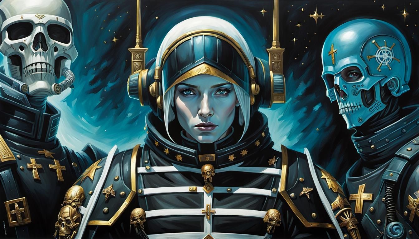 Futuristic Soldier Nun in Moebius-Style Warhammer 40k Art
