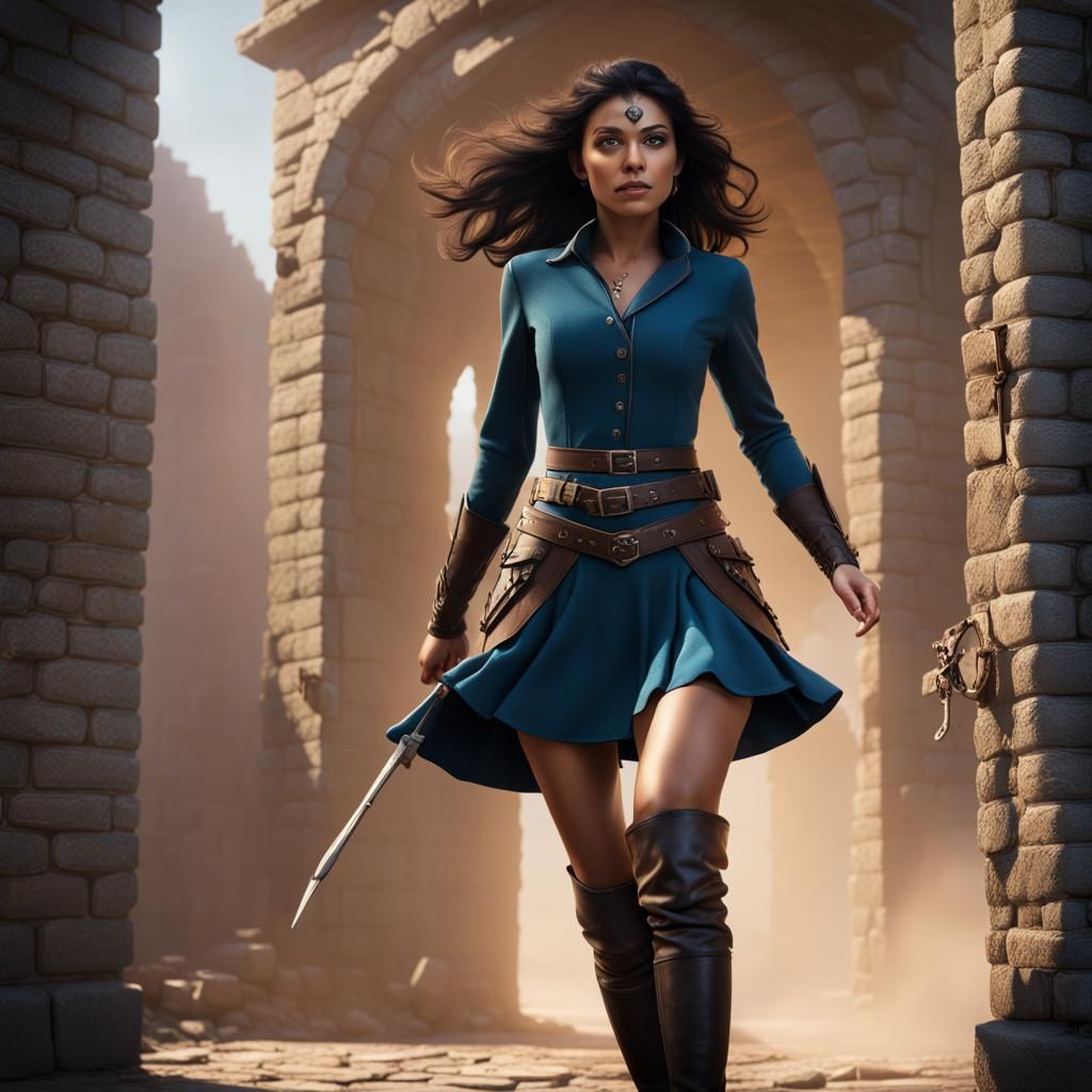 Woman Flies Through Wall: Detailed Fantasy Concept Art