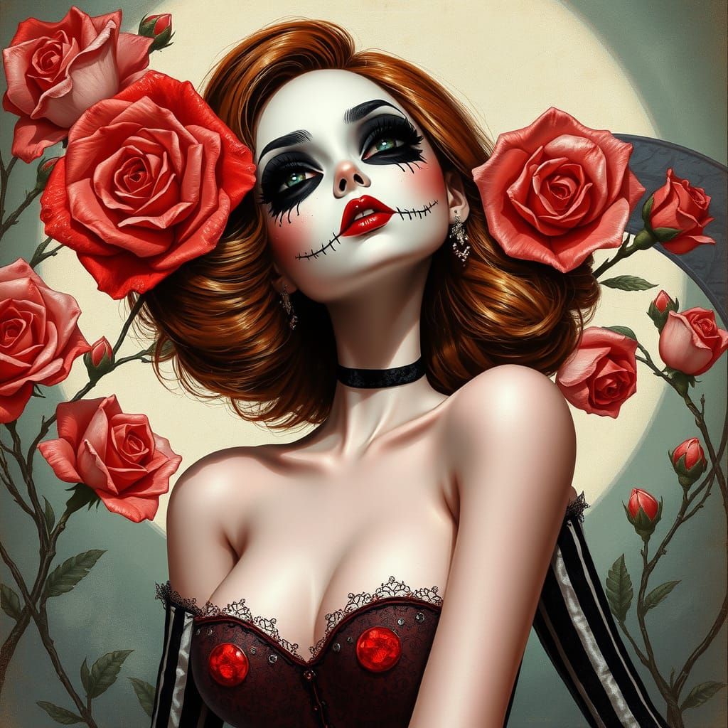 Susurrus by Gil Elvgren Yoshitaka Amano Yoji Shinkawa Quentin Blake Jasmine Becket-Griffith Luis Royo red gold silver wh...