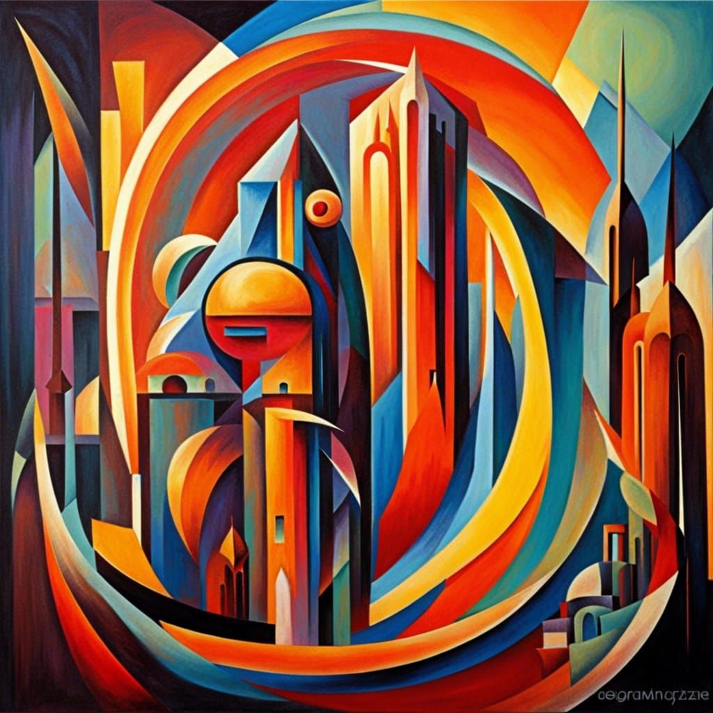 Fantasy Cathedral in Fire, Ice, and Neon: Abstract Cubism