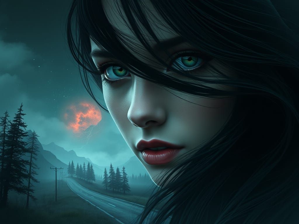 Ethereal Portrait in Mysterious Landscape