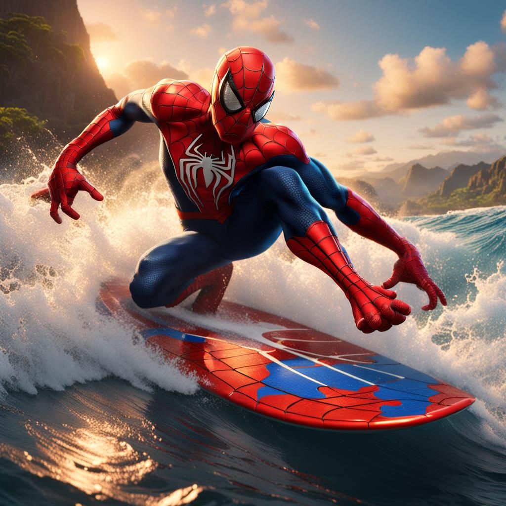 Spiderman Surfing in Hawaii: Detailed Matte Painting
