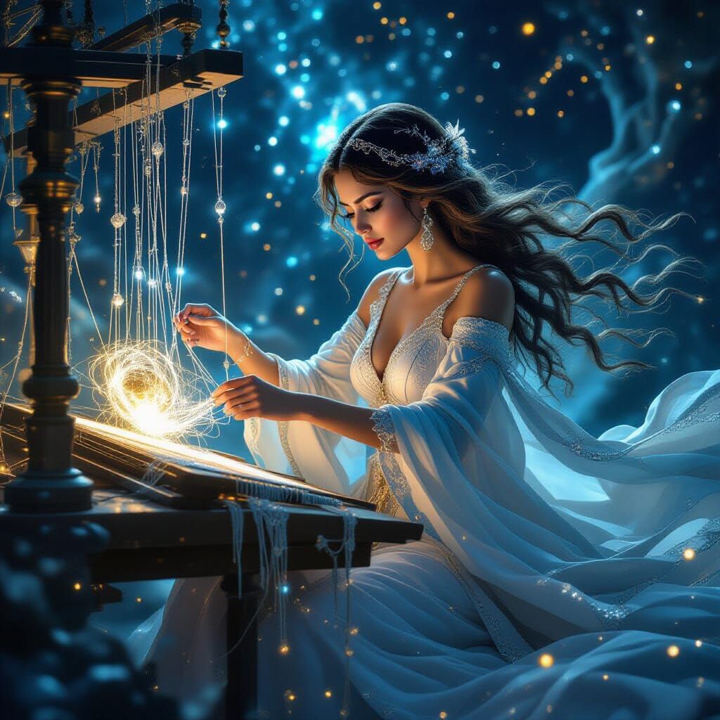 Celestial Goddess Weaving Galaxies in Cosmic Loom