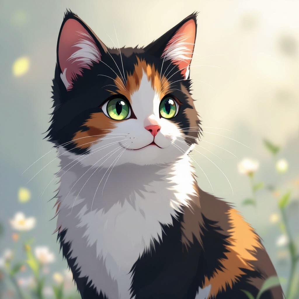 Cute Calico Cat in Studio Ghibli Anime Style