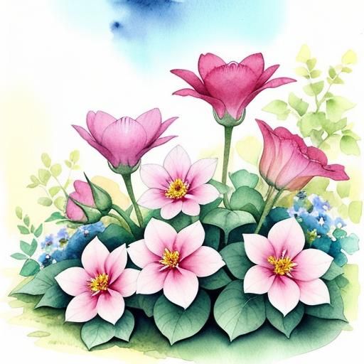 First Garden Flowers in Watercolor and Ink