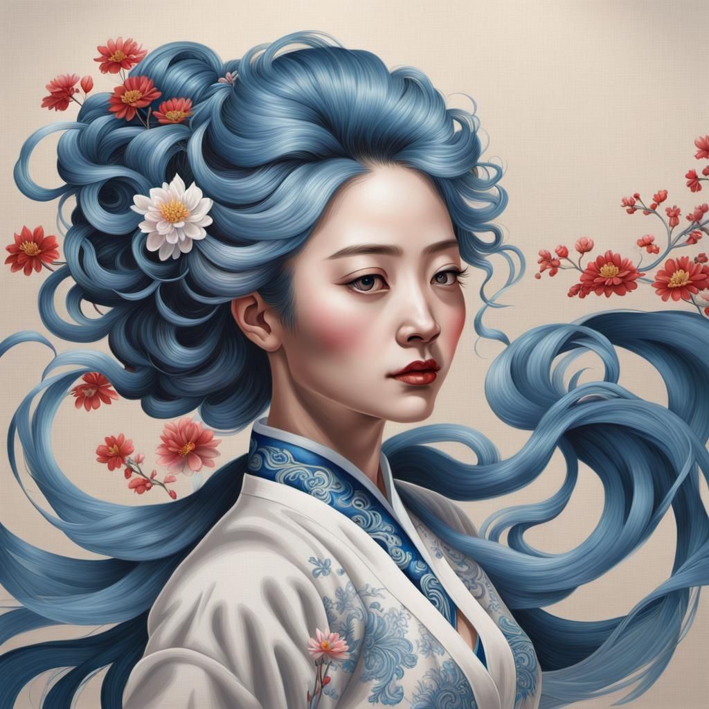 Elegant Woman Dancing in Realistic Full Color Painting