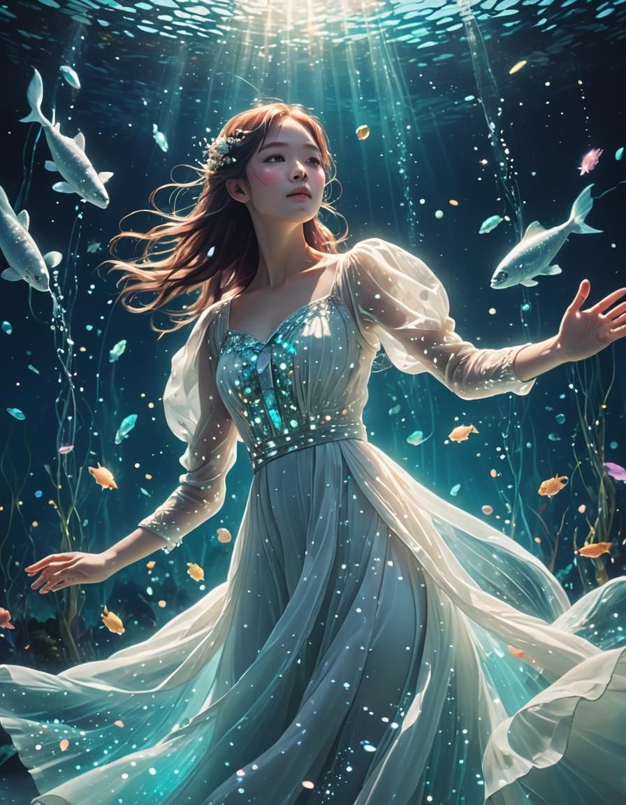 Ethereal Underwater Woman in Anime Style