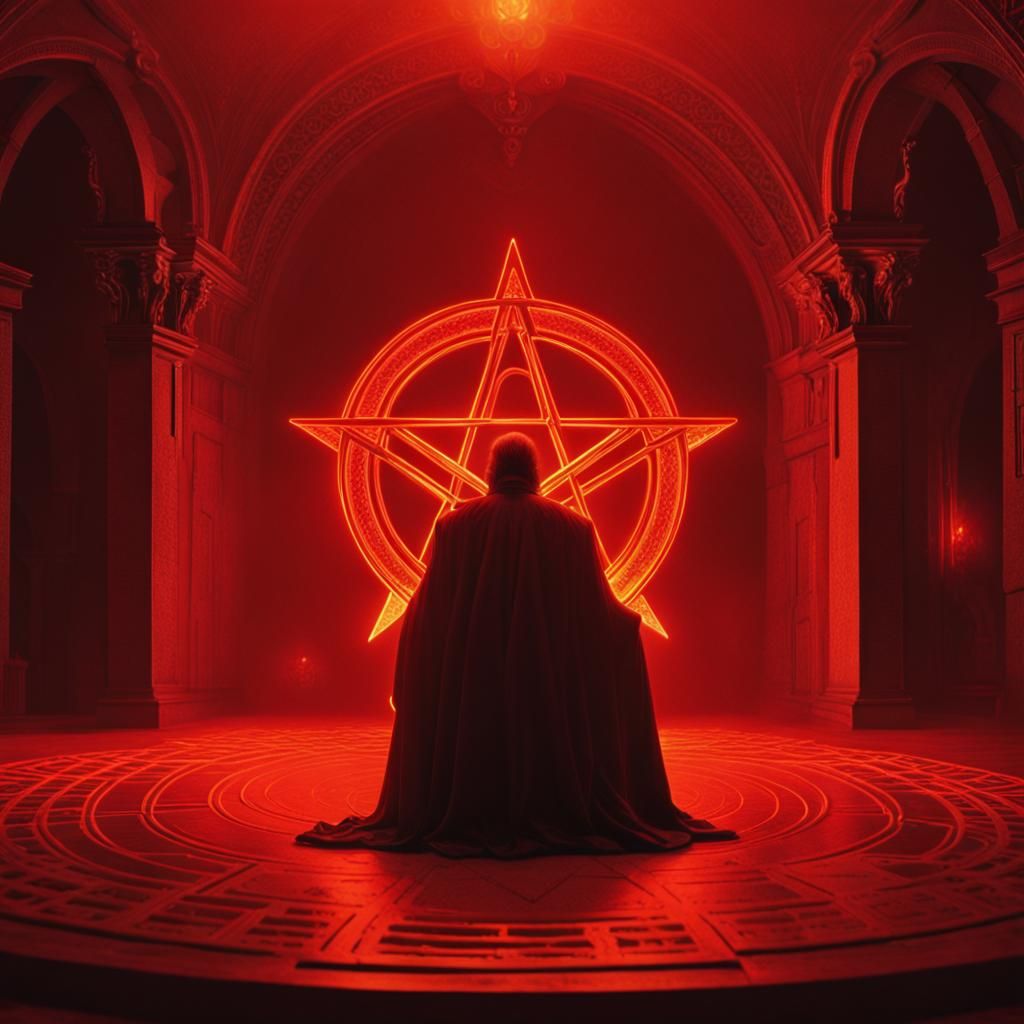 Lucifer Enthroned in Fiery Pentagram, Dark Fantasy Art