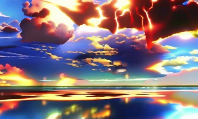 Mechanized Female Warrior in Explosive Sky