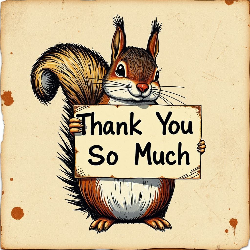 Vintage Squirrel Portrait with Weathered Sign