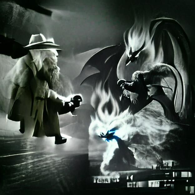 Film Noir Showdown: Gandalf Confronts the Balrog