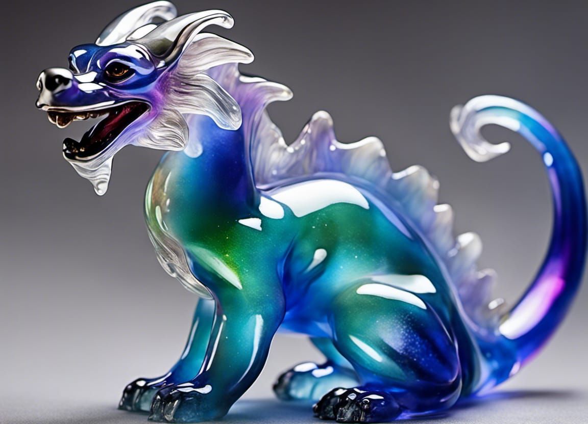 Iridescent Blown Glass Dragon Figurine