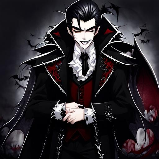 Handsome Vampire with Fangs and Gothic Aura