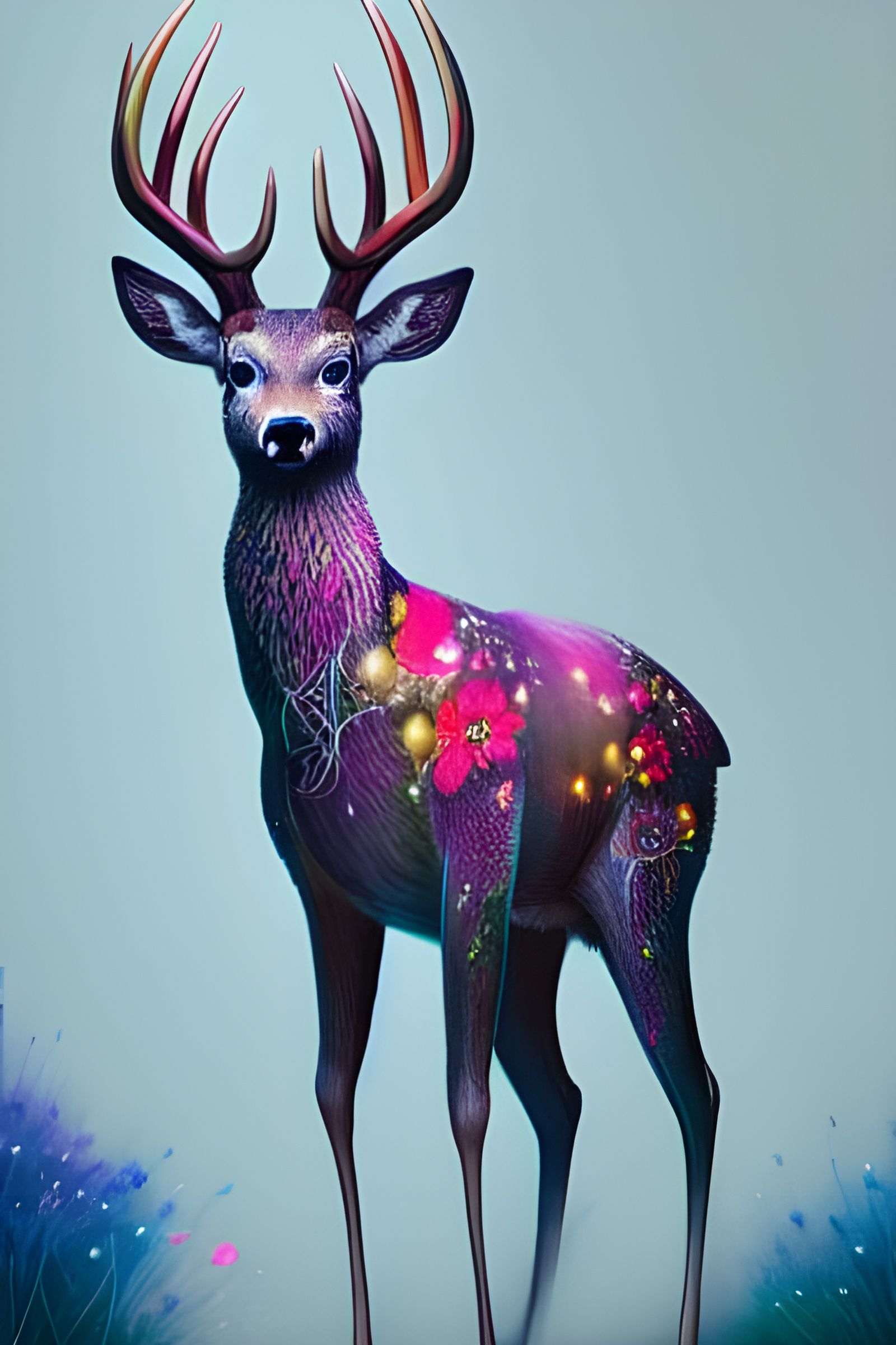 Hyperrealistic Deer-Flower Merge in Acrylic Style