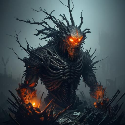 Trash Monster in Beksiński-Inspired Dark Fantasy Art