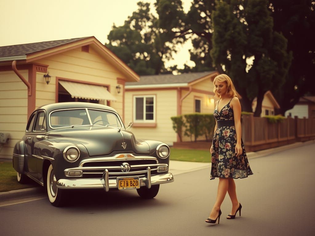 Nostalgic 1940s American Street Scene in Soft Focus