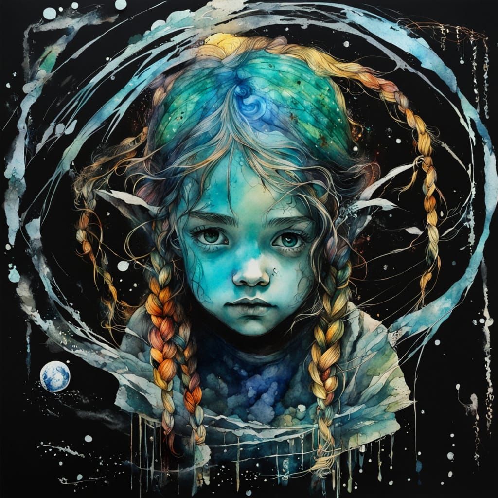 Magical Elf Child Portrait in Watercolor Style