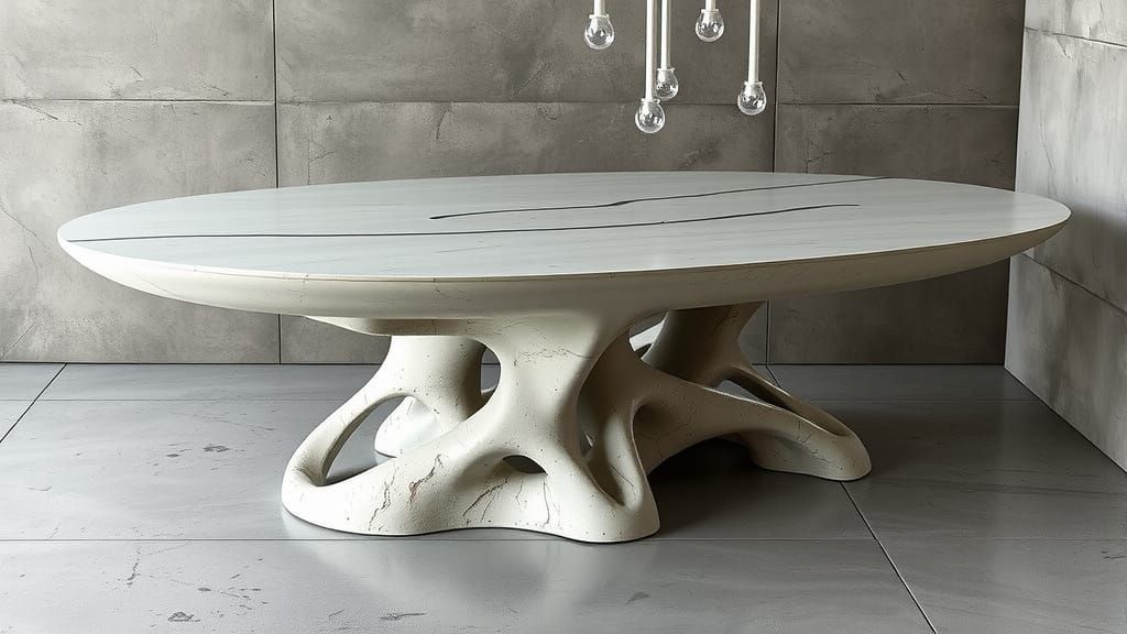 Sleek, Organic Dining Table Blends Stone and Concrete in Har...