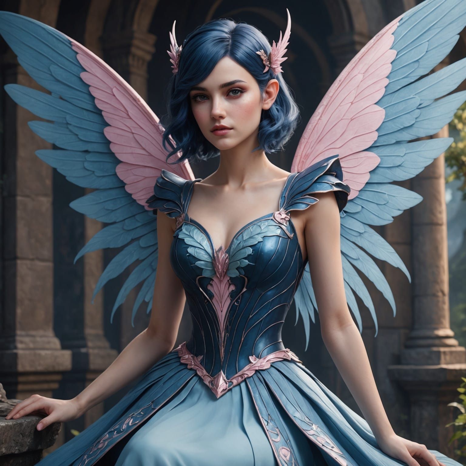 Fantasy Fairy with Blue Hair, Digital Art