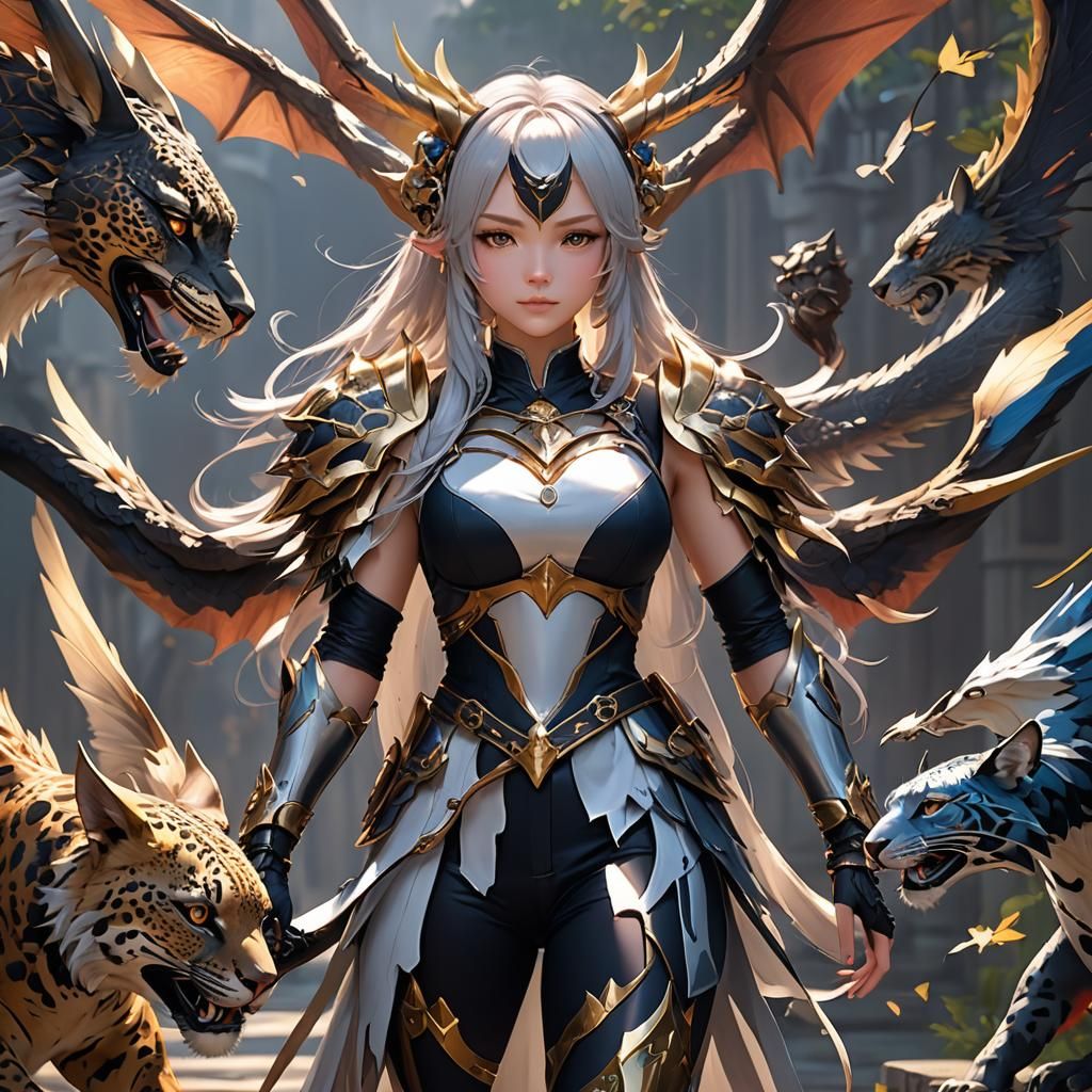 Dragon-Jaguar Girl: Detailed 3D Anime Art