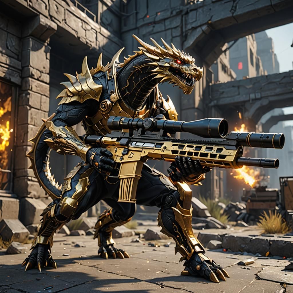 Dragon Sniper Rifle: Hyperrealistic Sci-Fi Concept Art