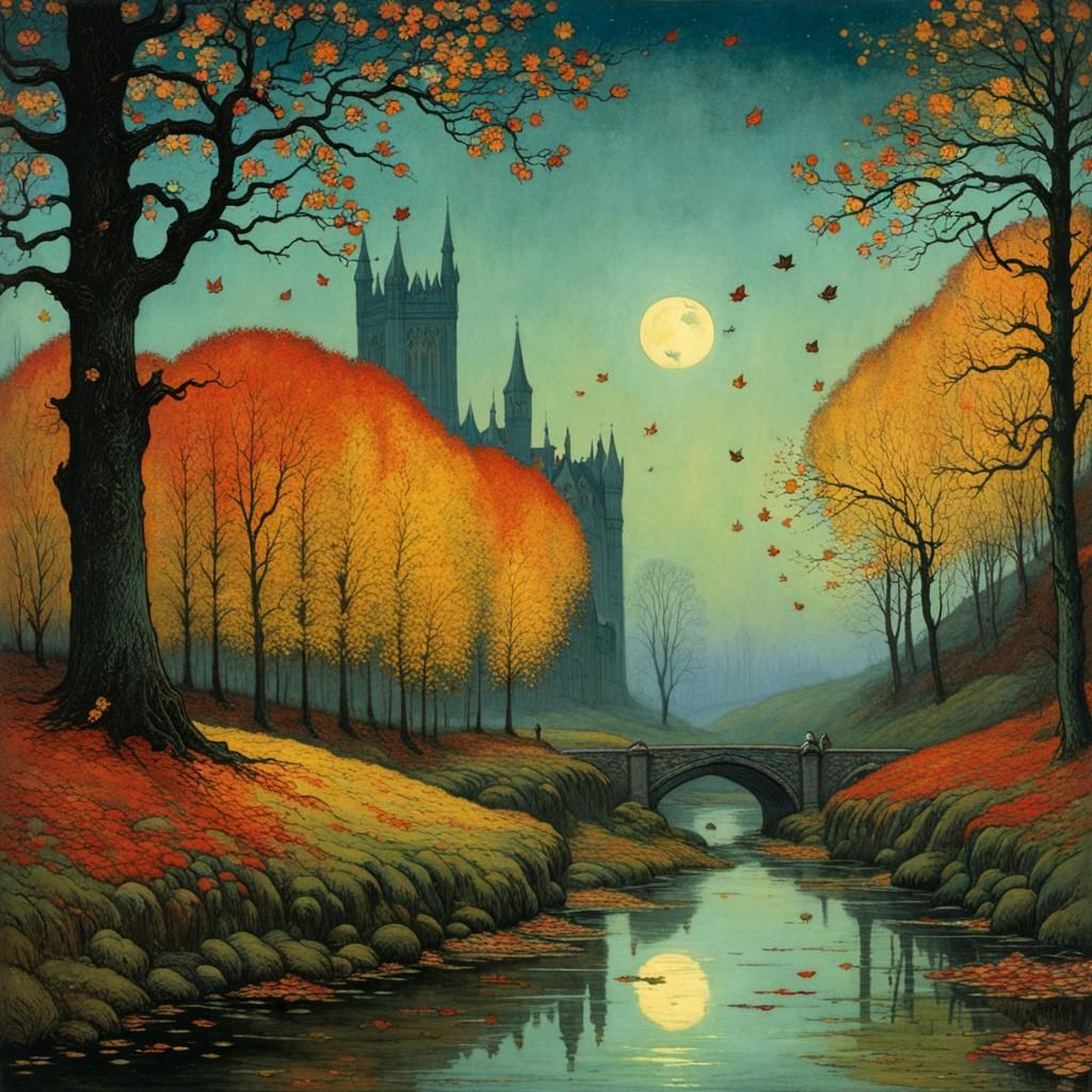 Autumn Leaves Fall in First Frost: Vintage Illustration