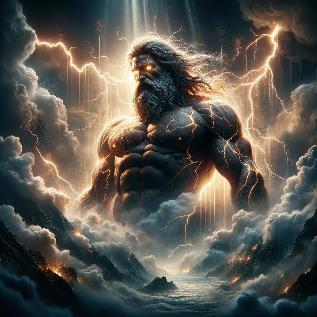 Zeus King of Gods Emerging From Storm Clouds