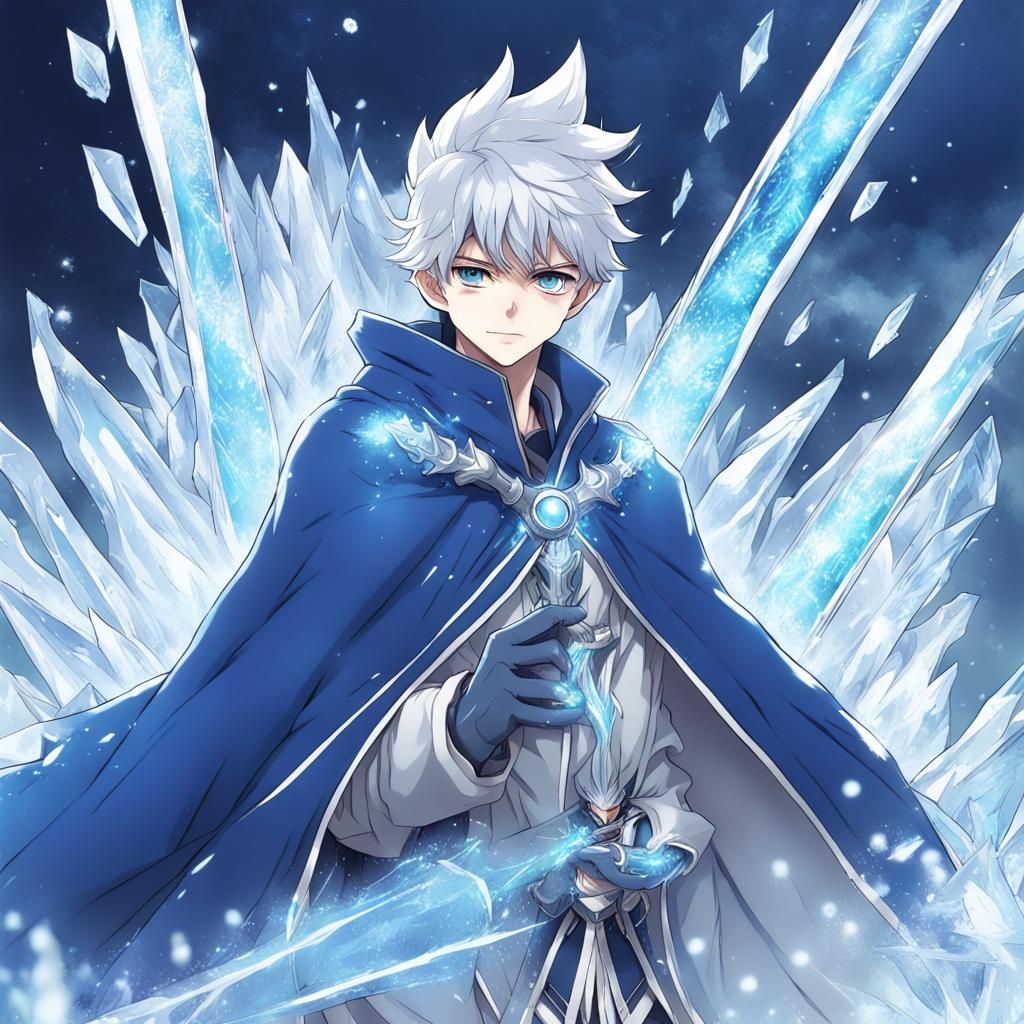 Ice God Boy with Blue Cloak Anime Style