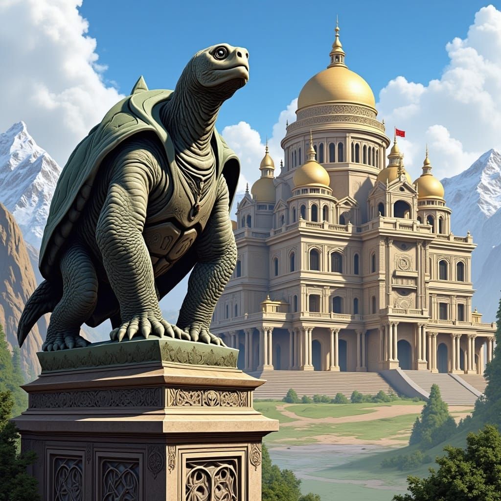 Majestic Stone Tortoise Statue at Golden Palace