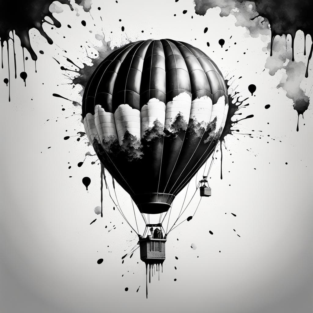 Hyperrealistic Ink Splatter Hot Air Balloon