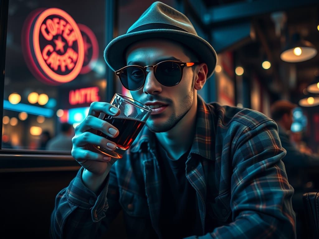 Sultry Vampire Hipster in Noir Coffee Shop