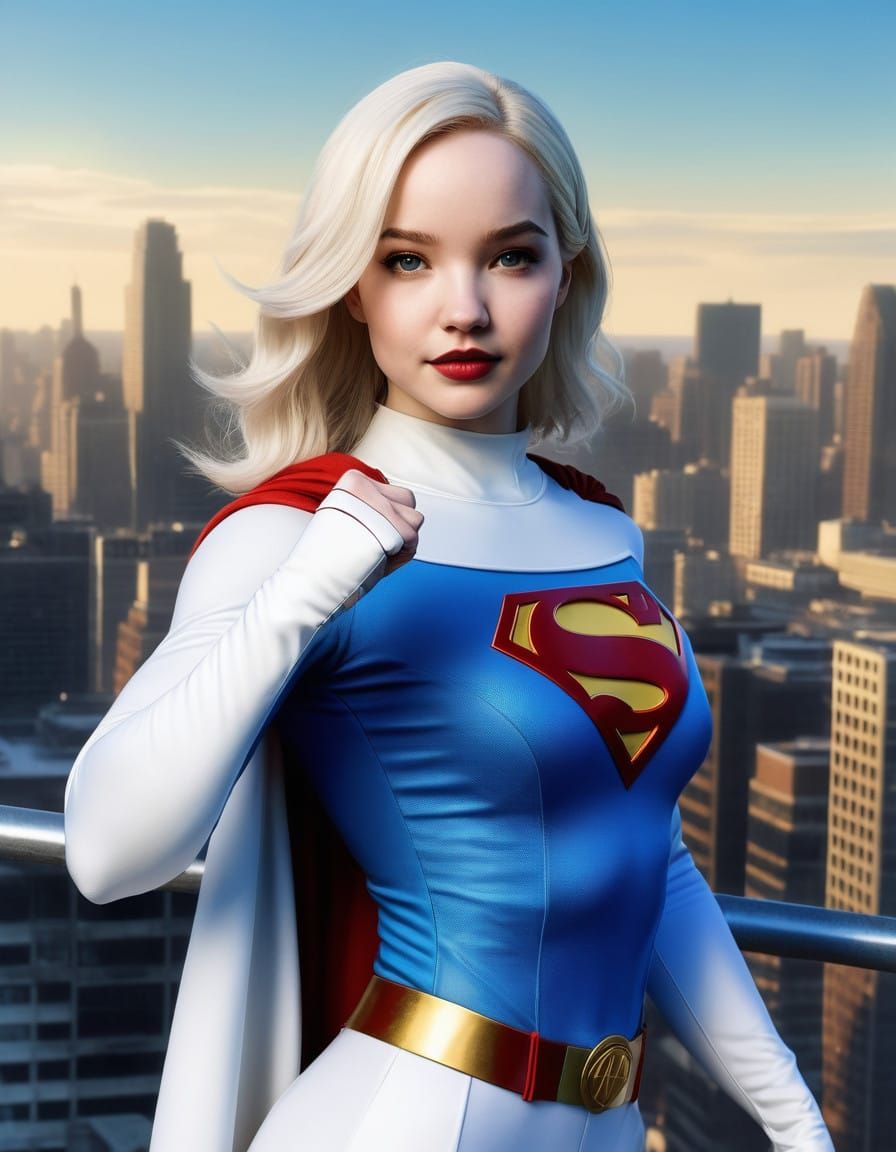 Dove Cameron as Power Girl in a Dynamic Comic Book-Inspired....