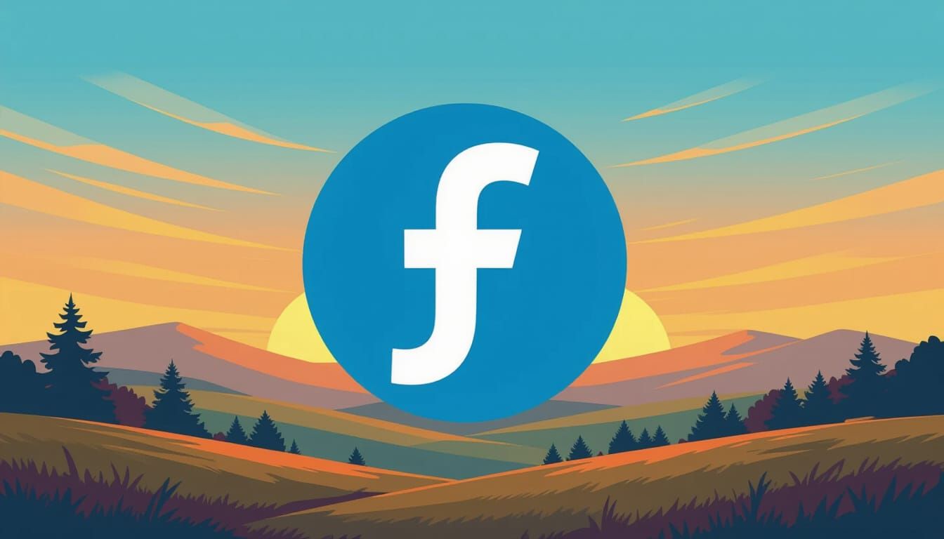 Fedora Logo Sunset Landscape, Digital Art