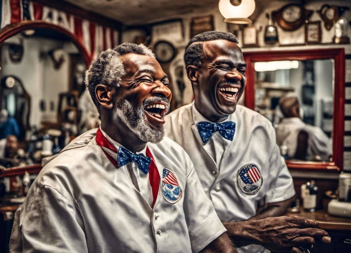 Laughing Barbers in Old Fashioned Americana Style
