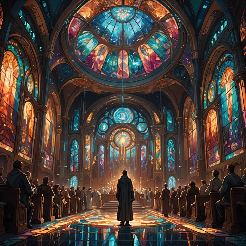 Futuristic Church Service in Art Nouveau Style