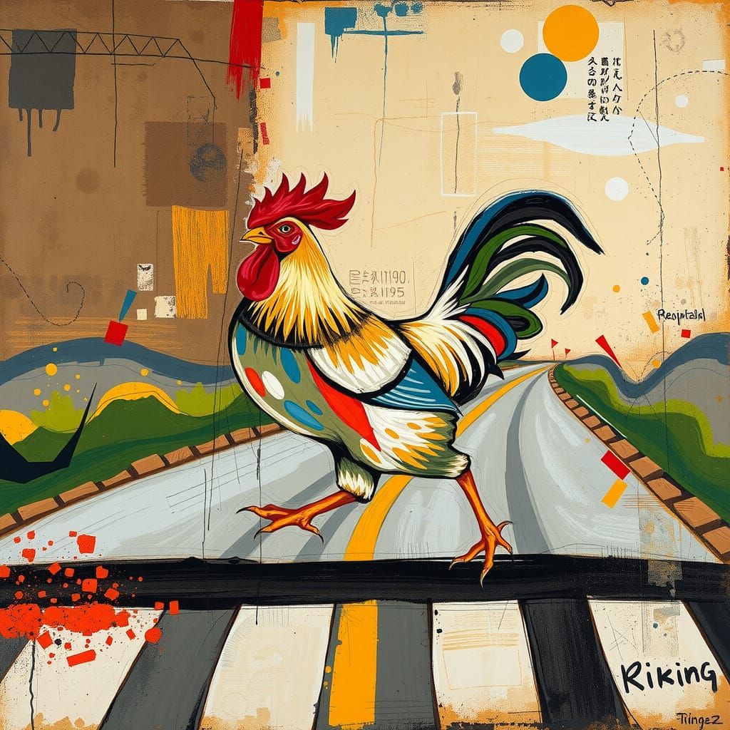 Vibrant Abstract Chicken Crosses Merz-Inspired Road