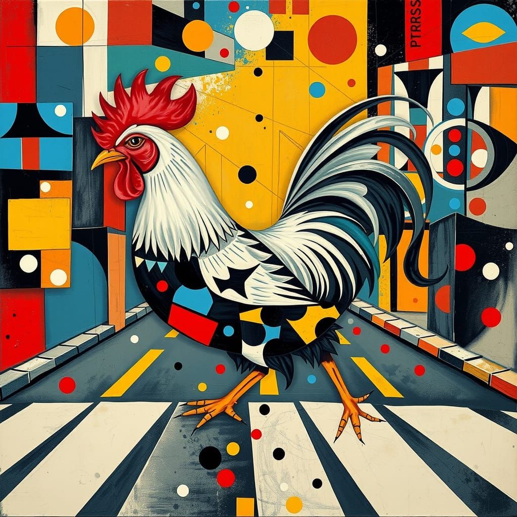 Expressionist Chicken Crosses Cubist Road