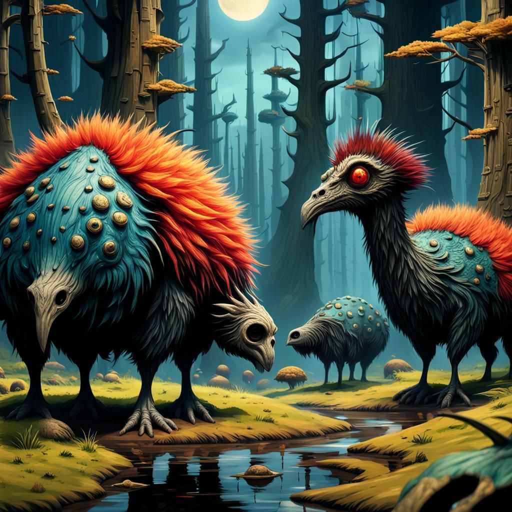 Fantastical Hairy Creatures in Detailed Matte Painting